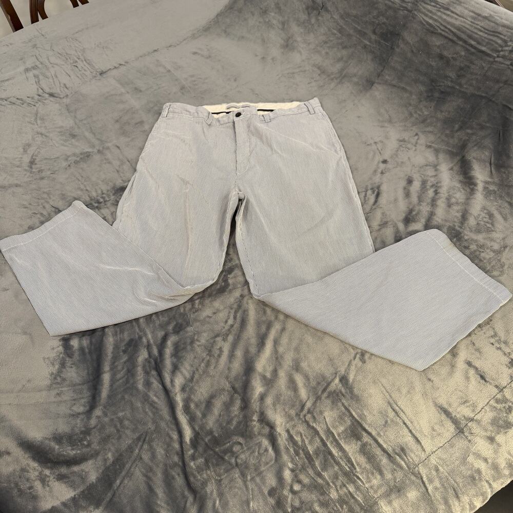Nautica Men's 40x32 Blue White Seersucker Trouser Straight Preppy Relax Fit